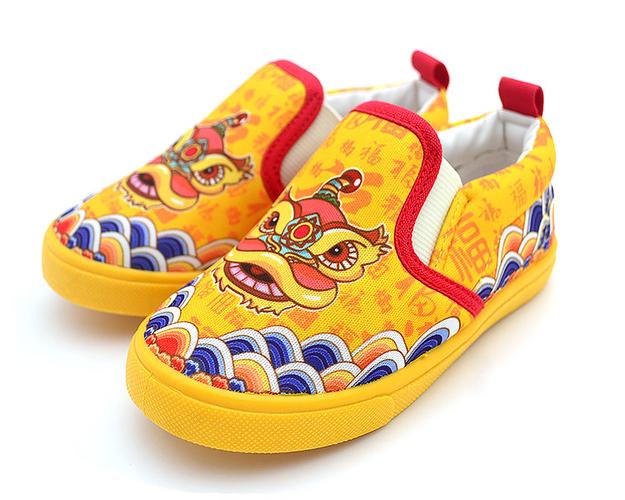 男童幼儿园室内鞋校园鞋中国风舞狮南狮印花帆布鞋软底轻便