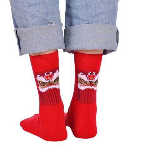 虎年红袜子礼盒男女本命年袜子女踩小人外穿网红色新年国潮长筒袜