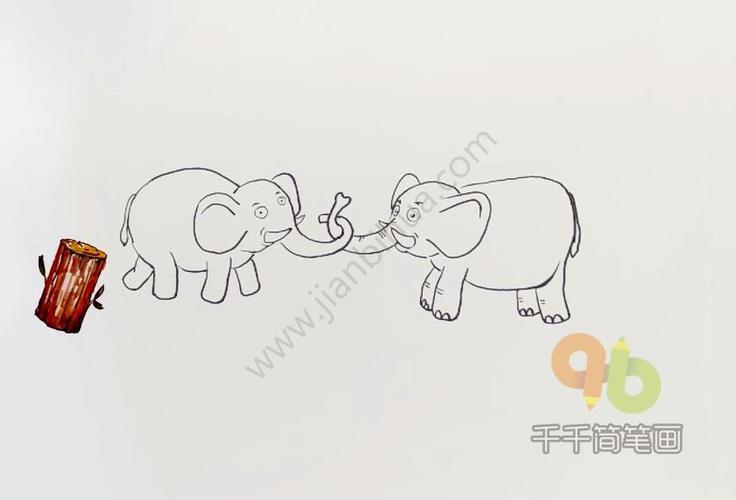 两只大象来拔河简笔画