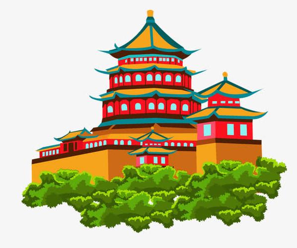 卡通中国阁楼寺庙