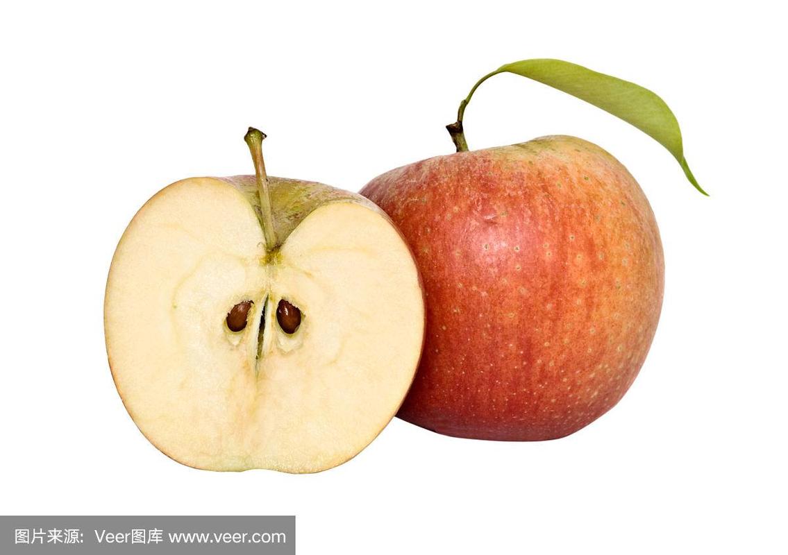 苹果和它的横截面孤立在白色背景上
