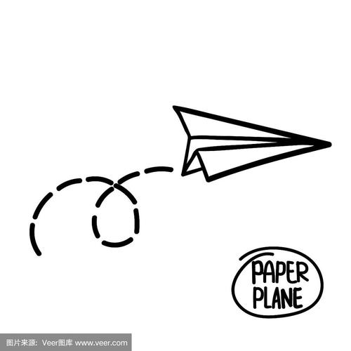 旅行,路线的象征.矢量插图手绘纸飞机.孤立.大纲.手绘涂鸦飞机.