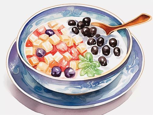 水彩手绘水果甜品冰粉治愈美食插画