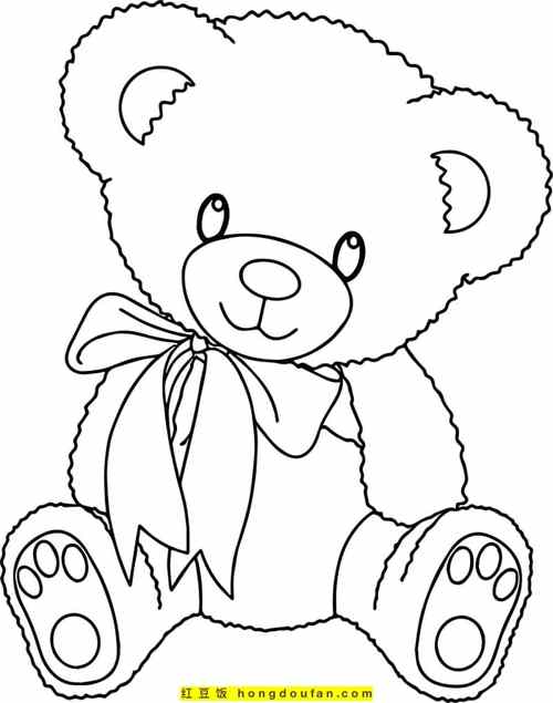 12张戴着蝴蝶结有着漂亮眼睛的可爱泰迪熊涂色图片-红豆饭小学生简笔