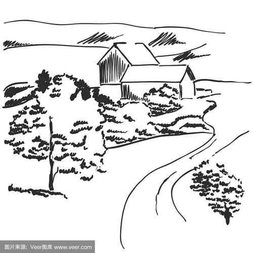 用田野和房子描绘景观