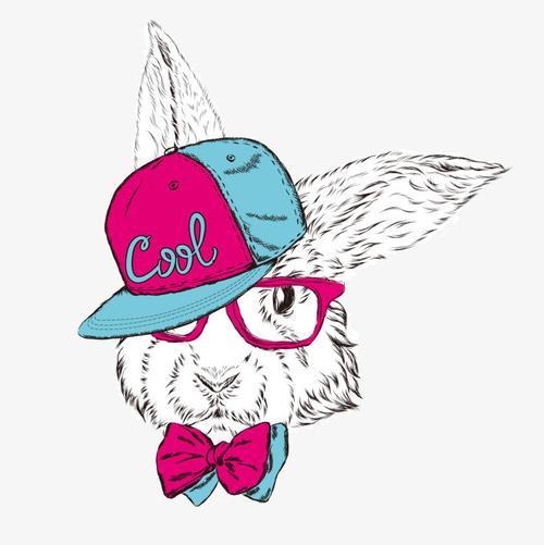 彩绘卡通手绘彩绘戴帽子的小兔子