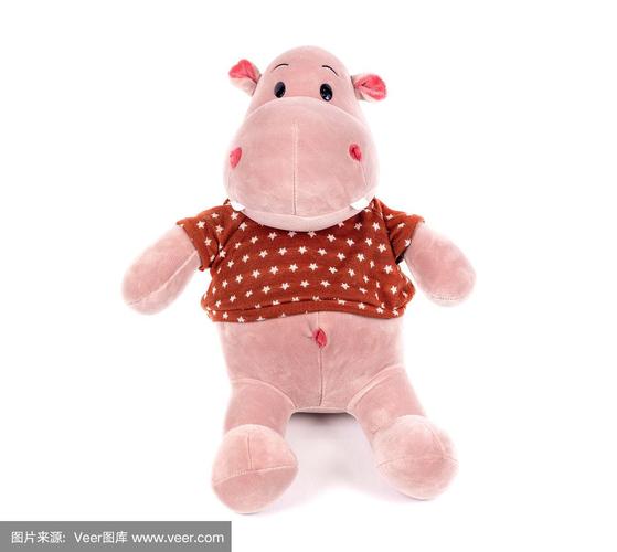柔软的玩具白色背景孤立粉红色河马在红色毛衣