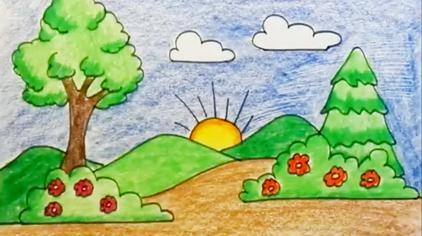 儿童画创意画图片日出 - 西瓜视频