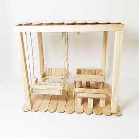 冰棍棒手工制作模型秋千椅子学校劳技比赛手工发明小制作小凉亭