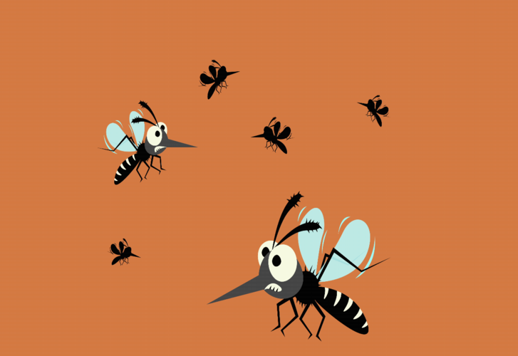 橙色卡通背景可恶的蚊子到处飞舞创意动画特效视频-92素材网