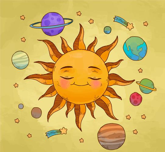 彩绘可爱太阳系八大行星矢量素材