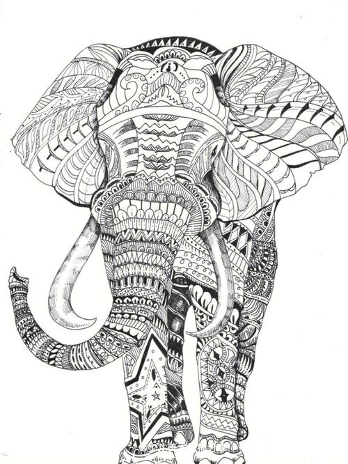装饰画  #大象  #黑白装饰画  #创意线描  #少儿美术  #针管笔手  