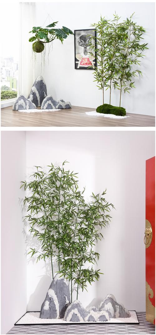 仿真花盆景 仿真竹子 室内景观造景绿植设计中式隔断挡墙玄关橱窗装饰
