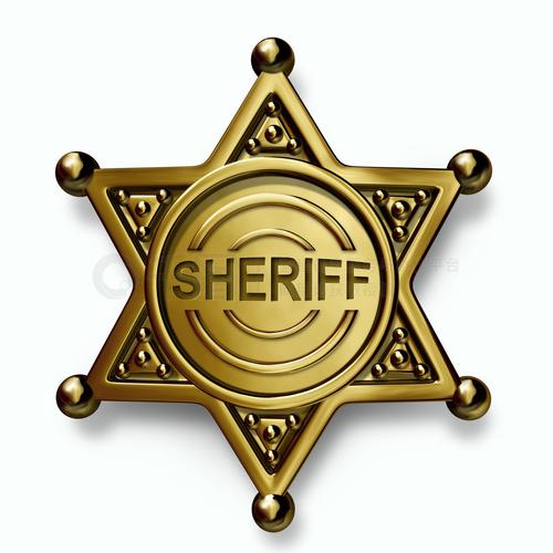 警察徽章在黄铜或金色金属徽章上刻有警长字样作为白色背景上安全和