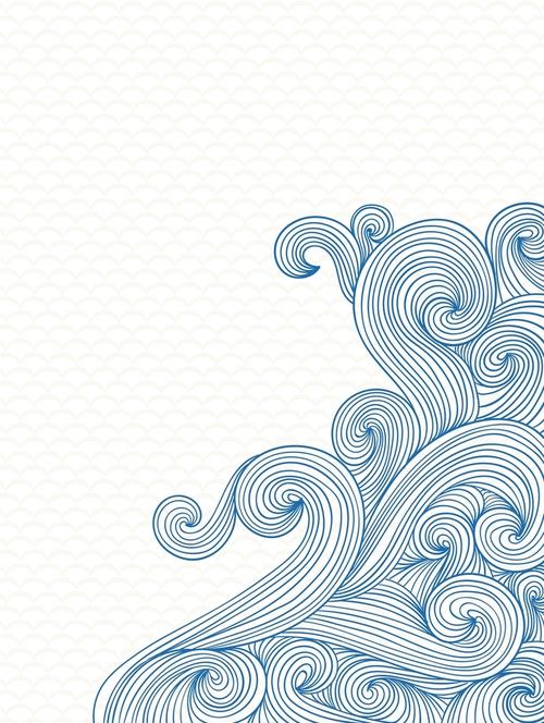 矢量复古线描海水纹中国风背景素材