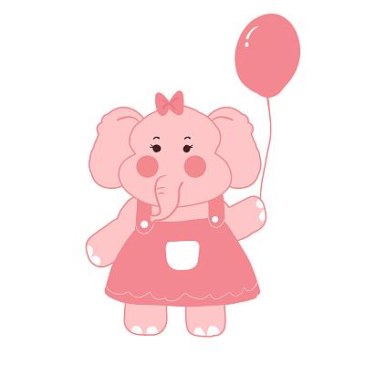 粉红色可爱卡通小象拿着气球玩耍png素材大象元素