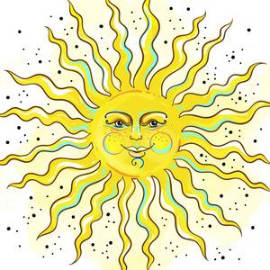 中世纪装饰太阳标志.矢量手绘民族插画.占星术天文学和神秘艺术照片