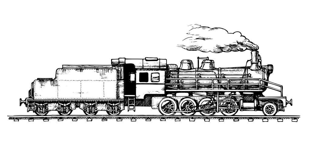老式火车,矢量绘图的程式化作为雕刻的火车.
