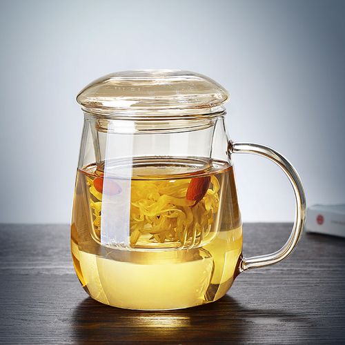 玻璃水杯男女泡茶杯家用大容量过滤防摔耐热大号带盖茶水分离杯子