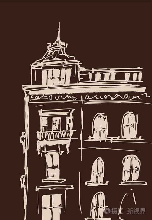 建筑物的墨水草图. 手绘的欧洲老城房屋矢量插图. 旅游艺术品.