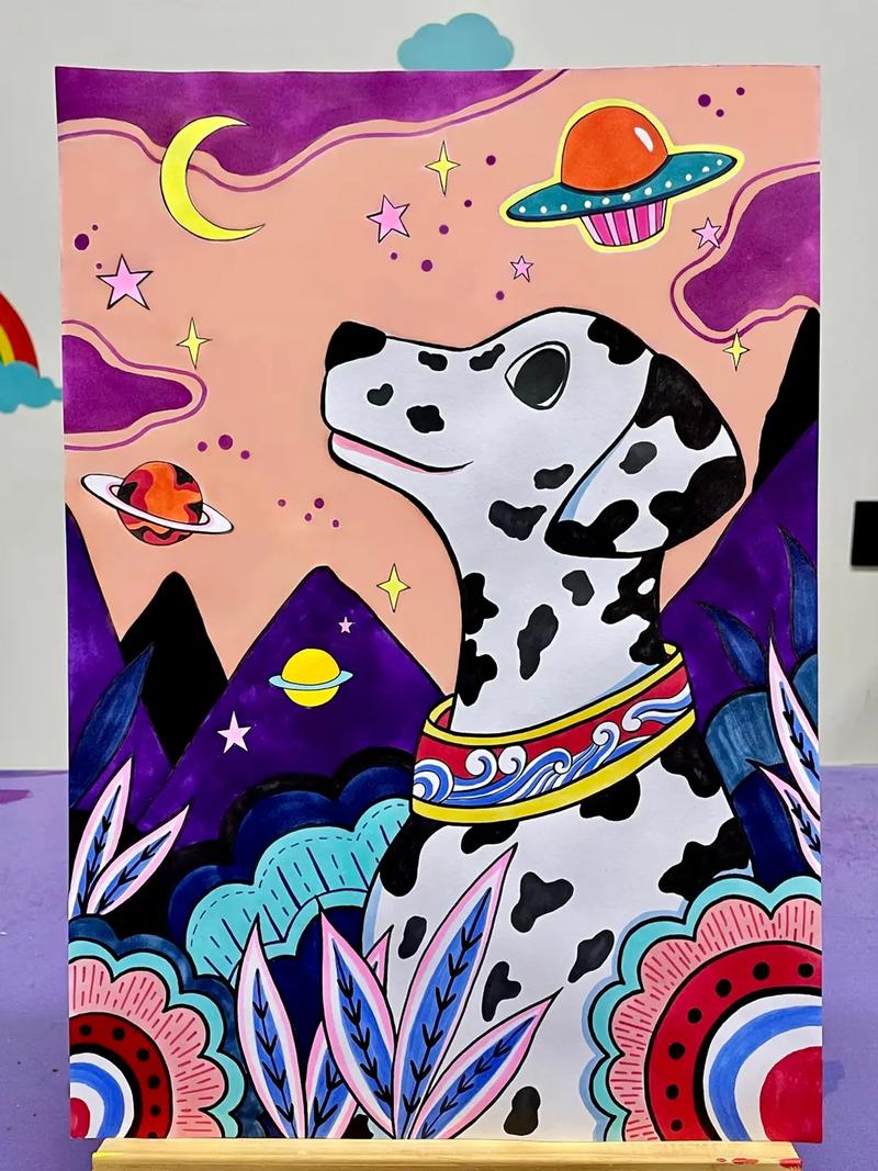 《斑点狗装饰画》#绘画过程分享 - 抖音