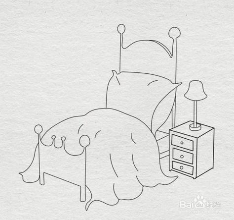 简笔画--如何画儿童卧室的床与台灯