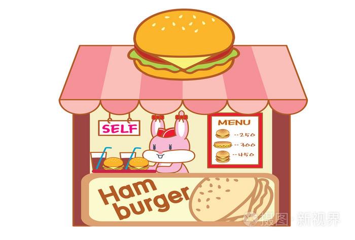 可爱回力卡通兔卖汉堡包