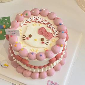 网红凯蒂猫蛋糕装饰摆件hollow kitty猫粉色儿童生日快乐烘焙配件