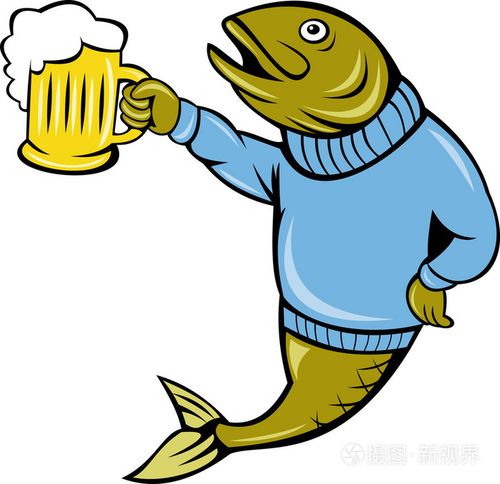 trout fish holding a beer mug