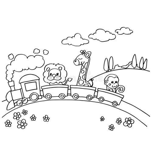 火车小动物坐火车的简笔画小动物坐着火车去游玩 沿途的风景真美丽 动
