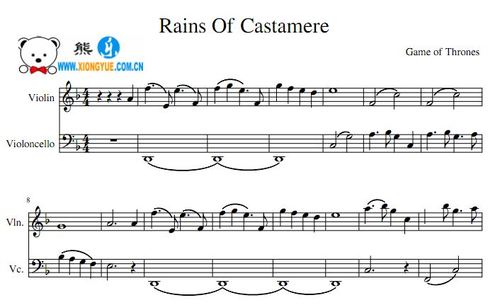 权力的游戏 the rains of castamere小提琴大提琴二重奏谱
