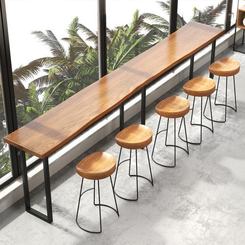 吧台椅实木现代简约北欧铁艺创意吧台凳欧式高脚酒吧吧台桌椅组合