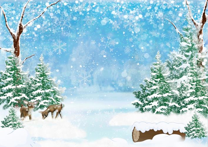 森林鹿树木冬天雪花积雪圣诞节4k背景图片