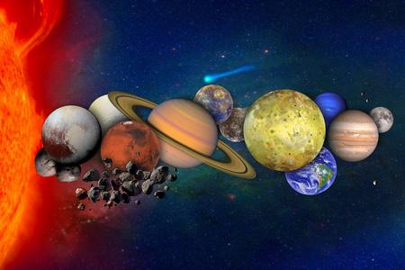太阳系概念.在外太空与太阳拼贴行星和卫星.