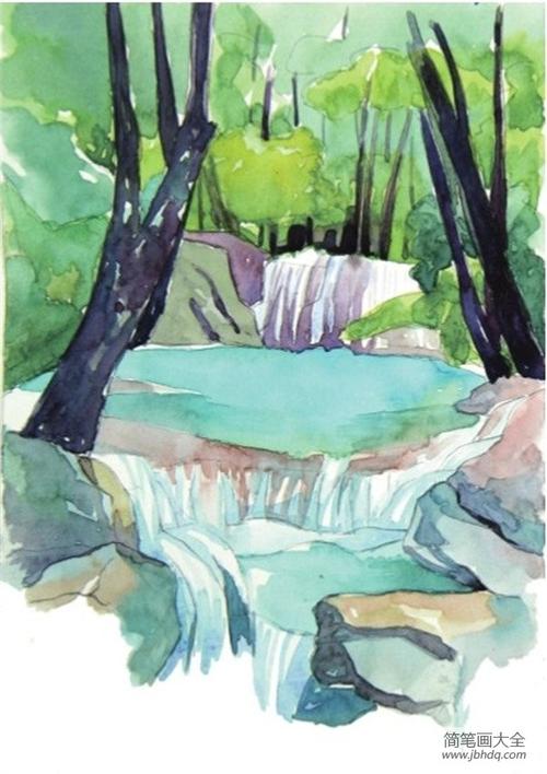 水彩流动的水示例山溪绘画教程