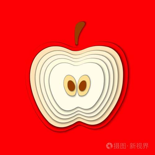 矢量纸切红苹果切割形状.