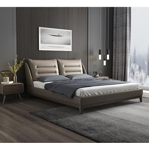 吉斯真皮床现代简约双人床北欧风格床小户型1.8米软包主卧室家具