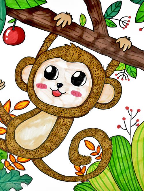 的动物世界 -- 丛林中的小猴子儿童画超话创意儿童画超话#卡通画漫画