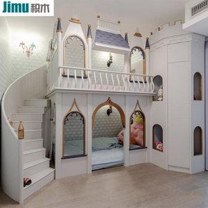 城堡双层床别墅房子床上下高低子母床实木儿童床可定制多功能床