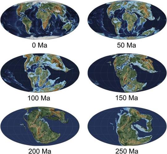 5亿年前到现在的古地理重建,概述了盘古大陆的解体情况