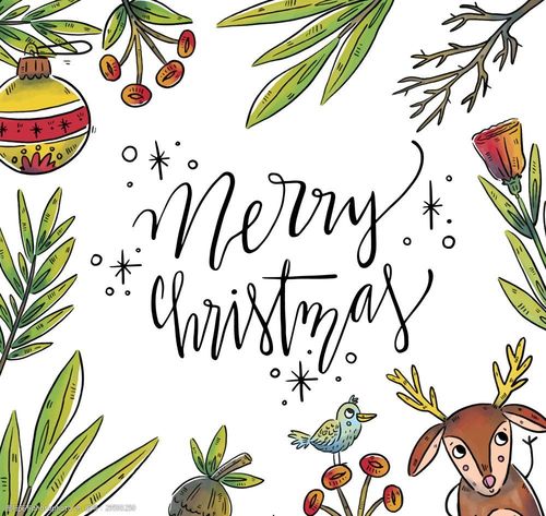 关键词:彩绘圣诞驯鹿和树枝边框矢量图 彩球 彩色 节日 麋鹿 圣诞