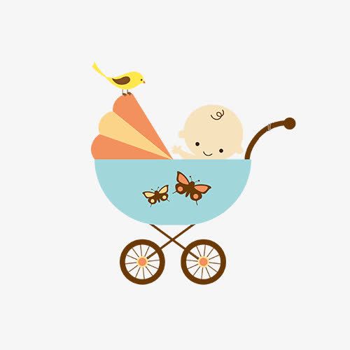 卡通宝宝,手绘婴儿,手绘小推车,卡通宝宝推车,小鸟,宝宝出行节