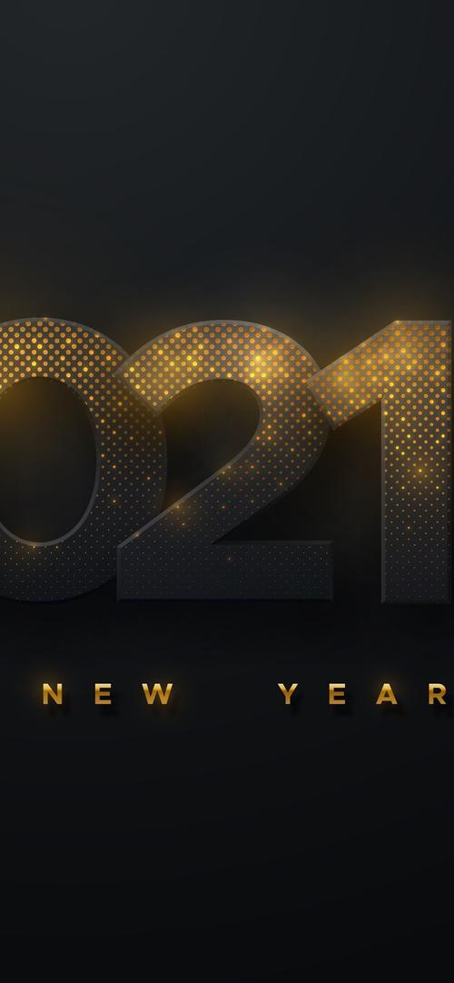 2021年新年快乐黑色背景金色的光芒iphone壁纸