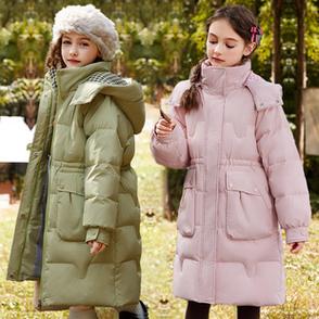 巴拉中长款女童羽绒服冬装儿童洋气中大童白鸭绒韩版加厚保暖外套