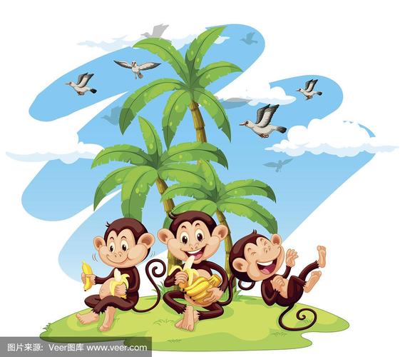 三只猴子在吃香蕉