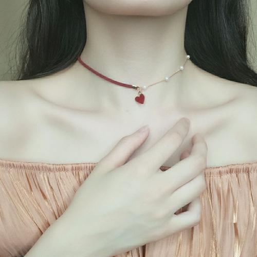 项链女锁骨链女性感珍珠小红心颈链闺蜜简约短款颈圈女生脖子饰品