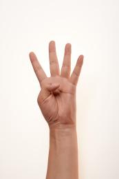 白色背景前用一只手表示四个的手势