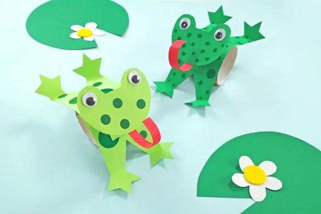 纸筒手工制作小动物会动的立体青蛙步骤图解