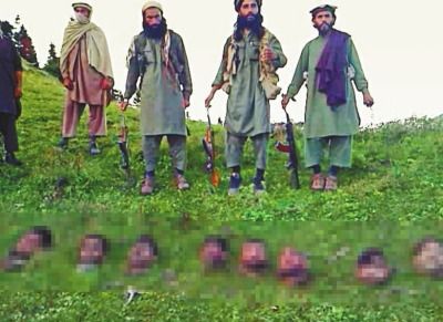 塔利班公布恐怖录像割巴士兵头颅一字排开图