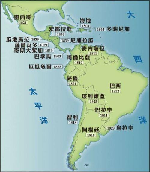 拉丁美洲地图拉美的主要经济体从19世纪末期到上世纪70年代经历了快速